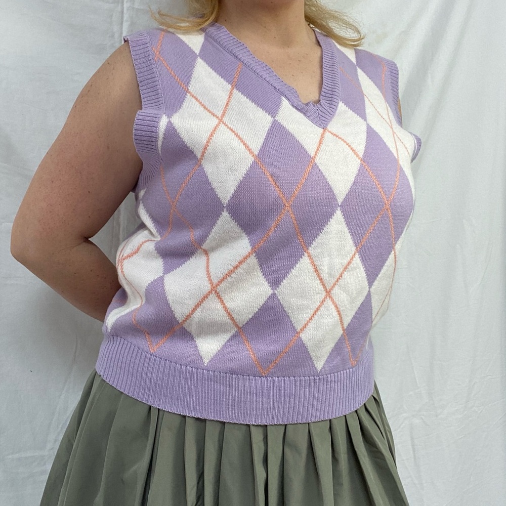 Streetwear Society Purple and White V-Neck Sweater